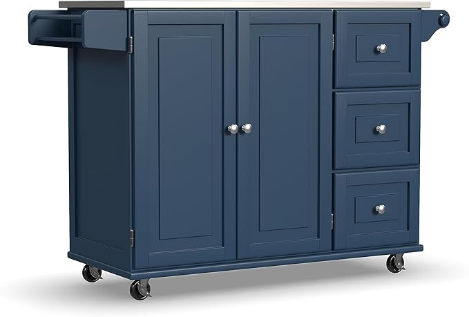 Homestyles Mobile Kitchen Island Cart with Stainless Steel Top, Blue - LeafyLoom