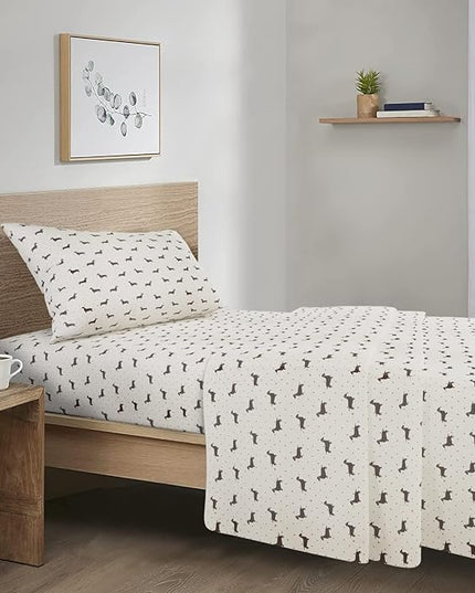 Comfort Spaces Cotton Flannel Breathable Warm Deep Pocket Sheets with Pillow Case Bedding, Twin, Black Dog 3 Piece - LeafyLoom