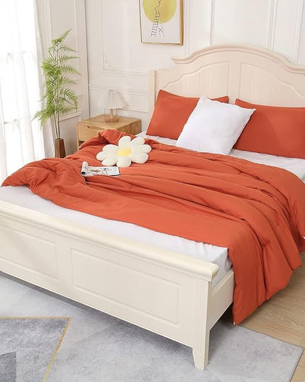 Terracotta Comforter King Size, Modern Burnt Orange Bedding Set, Cute Soft & Lightweight Chic Microfiber Bed Sets, 3 pcs-1 Comforter & 2 Pillowcases (104"x90") - LeafyLoom