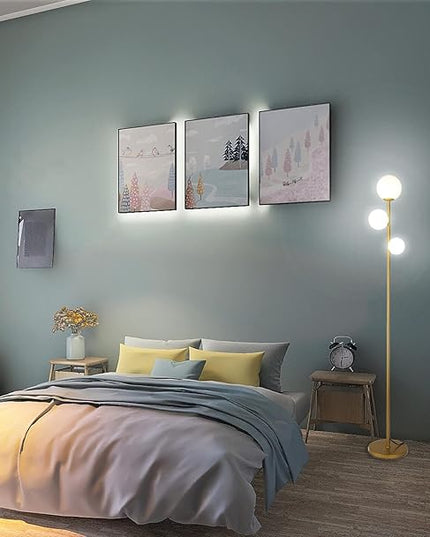 3 Globe Mid Century Modern Floor Lamp for Living Room, Contemporary Gold Lamp with Frosted Glass Shade and Bulbs Included, LED Standing Tall Pole Lamp for Bedrooms, Office - Antique Brass - LeafyLoom