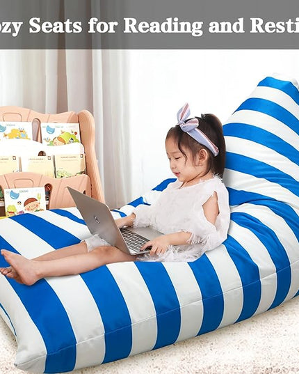 Jorbest Bean Bag Stuffed Animal Storage, Luxury Velvet Bean Bag Covers Only without Filling, Stuffed Animal Bean Bag Storage, Bean Bag Chair for Adults and Kids, (Stripe White Blue, 200L/52 Gal) - LeafyLoom
