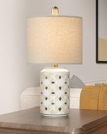 PORTRES 18.5" Farmhouse Medieval Ceramic Table Lamp Set of 2 for Bedroom Living Room Rustic Rural Bedside Nightstand End Table Desk Lamps for Study Room Office Dorm - LeafyLoom