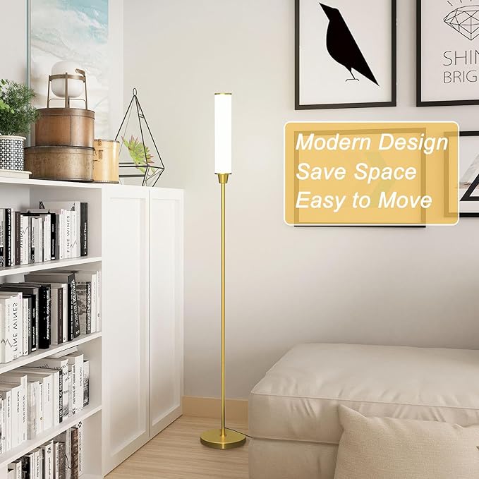 Floor Lamp with Remote Control,Bright Floor Lamps for Living Room/Bedroom/Office, Stepless Adjustable 3000K-6000K Colors and 10-100% Brightness,Standing Light with Foot Switch (Brass Gold) - LeafyLoom