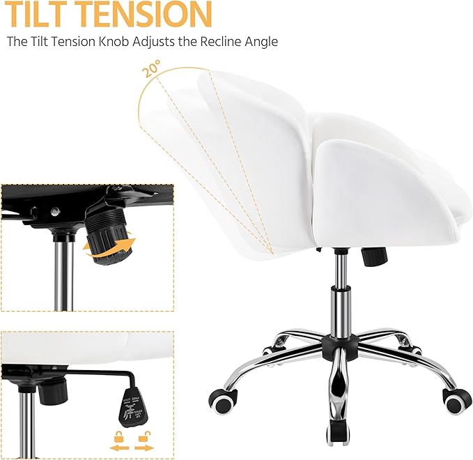 Yaheetech Cute Petal Desk Chair for Home Office, Makeup Vanity Chair Upholstered Modern Chair Adjustable Swivel Task Chair with Armrests for Work, Study, Living Room, Bedroom, Snowy - LeafyLoom