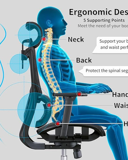 Ergonomic Office Chair with 3D Armrest, Big and Tall Computer Desk Chair with Adjustable Headrest, Seat Depth, Lumbar Support, Home Office Gaming Chair - LeafyLoom