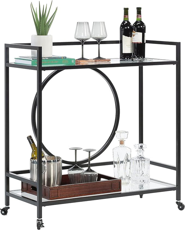 Sauder International Lux Bar Cart, Black Finish - LeafyLoom