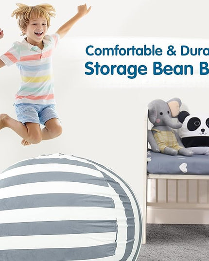 Lukeight Stuffed Animal Storage Bean Bag Chair Cover for Kids, Zipper Beanbag Chair Cover for Organizing Toddler & Kids' Rooms Plush Toys (Gray+white Velvet, X-Large) - LeafyLoom