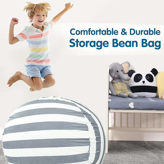 Lukeight Stuffed Animal Storage Bean Bag Chair Cover for Kids, Zipper Beanbag Chair Cover for Organizing Toddler & Kids' Rooms Plush Toys (Gray+white Velvet, X-Large) - LeafyLoom
