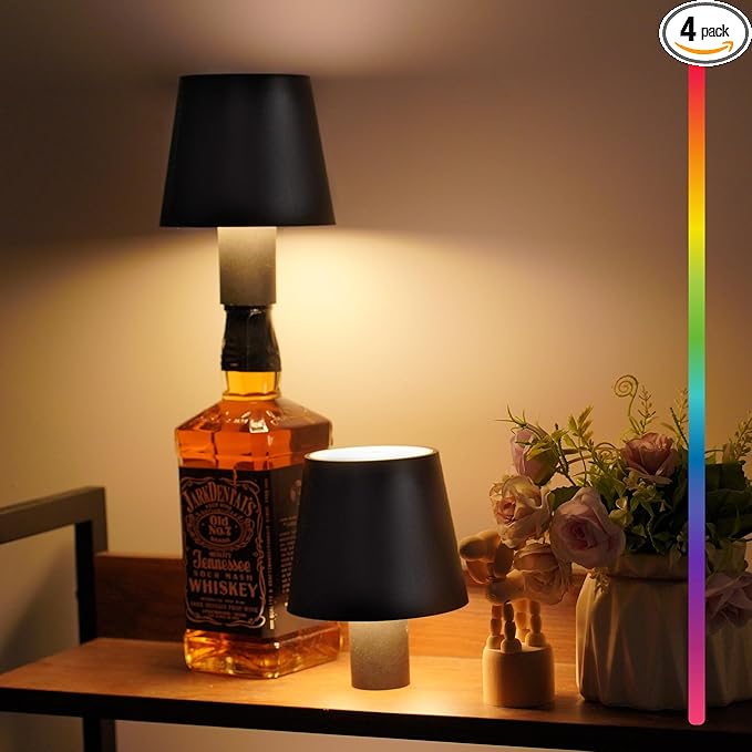 4Pack LED Wine Bottle Lamp, RGB 5 Modes & CCT Modes Table Lamp, IP54 Waterproof Bottle lamp, Touch Control Portable Desk Lamp for Club/Restaurant/Prom/Party/Bar (Black) - LeafyLoom