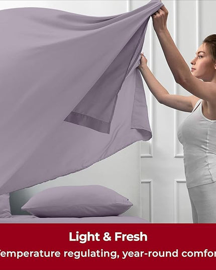 Mellanni Twin XL Sheets Set - 3 PC Iconic Collection Bedding Sheets & Pillowcases - Hotel Luxury, Extra Soft, Cooling Bed Sheets - Deep Pocket up to 16 inch (Twin Extra Long, Hazy Lilac) - LeafyLoom