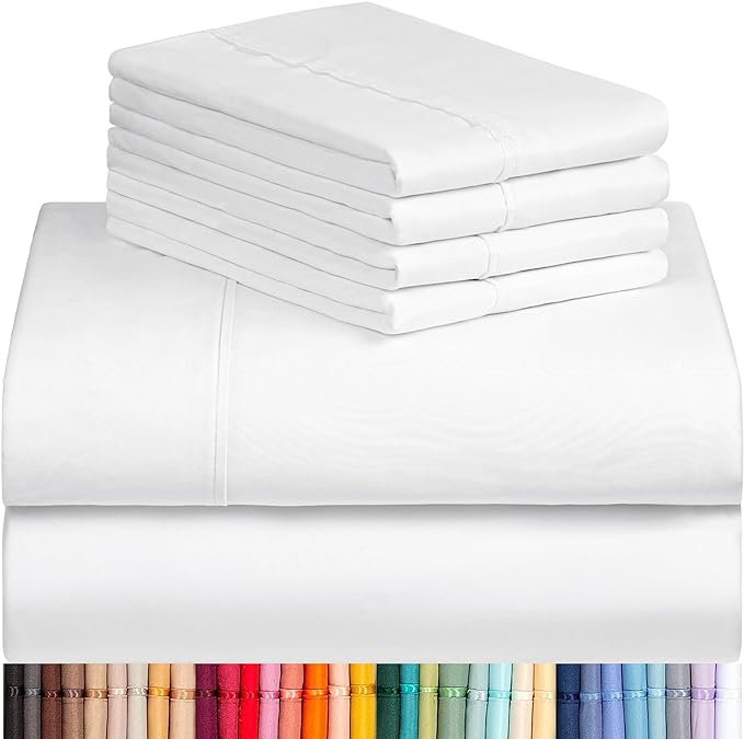 LuxClub 6 PC Full Size Sheet Set Bed Sheets Deep Pockets 18" Eco Friendly Wrinkle Free Cooling Bed Sheets Machine Washable Hotel Bedding Silky Soft - White Full - LeafyLoom