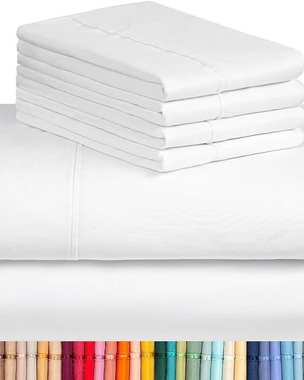 LuxClub 6 PC Queen Sheet Set, Breathable Luxury Bed Sheets, Deep Pockets 18" Eco Friendly Wrinkle Free Cooling Sheets Machine Washable Hotel Bedding Silky Soft - White Queen - LeafyLoom
