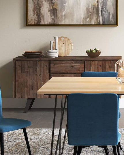 SIMPLIHOME Lowry SOLID ACACIA WOOD 66 Inch Wide Modern Industrial Large 4 Door Sideboard Buffet in Distressed Charcoal Brown, For the Dining Room and Kitchen - LeafyLoom