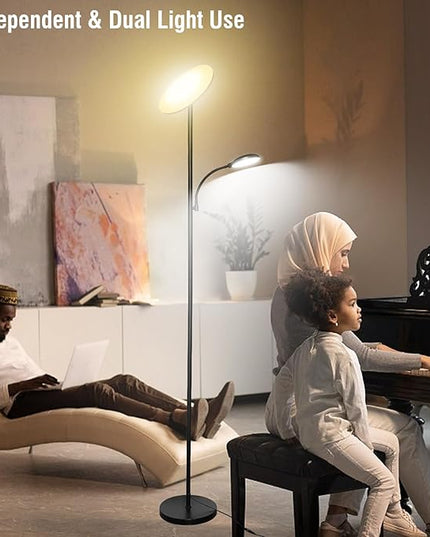 2024 New Floor Lamp, 44W 4500LM Super Bright LED Floor Lamp for Living Room, Remote Floor Lamp with Reading Light, Dimmable Modern Stand Tall Lamp for Bedroom Office - LeafyLoom