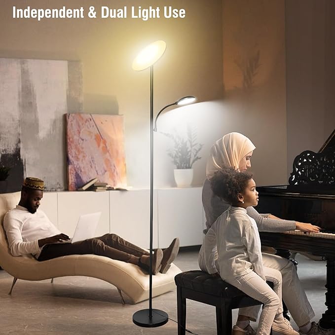 2024 New Floor Lamp, 44W 4500LM Super Bright LED Floor Lamp for Living Room, Remote Floor Lamp with Reading Light, Dimmable Modern Stand Tall Lamp for Bedroom Office - LeafyLoom