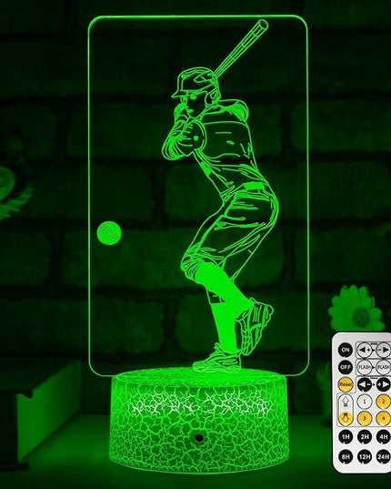 Baseball Light,Baseball Bedside Lamp 7 Colors Change + Remote Control with Timer Night Light Optical Illusion Lamps for Gift Ideas for Boys or Kids - LeafyLoom