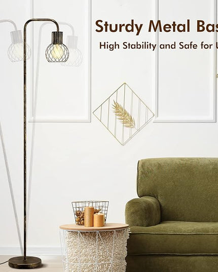 Industrial Floor Lamp, Antique Bronze Standing Lamp Modern with 6W LED Bulb, Foot Switch, Metal Tall Lamps for Living Room, Bedroom, Office, Vintage Stand Up Lamp, Minimalist Farmhouse Floor Lamp - LeafyLoom