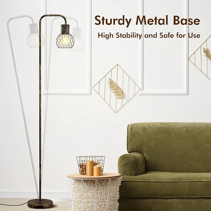 Industrial Floor Lamp, Antique Bronze Standing Lamp Modern with 6W LED Bulb, Foot Switch, Metal Tall Lamps for Living Room, Bedroom, Office, Vintage Stand Up Lamp, Minimalist Farmhouse Floor Lamp - LeafyLoom