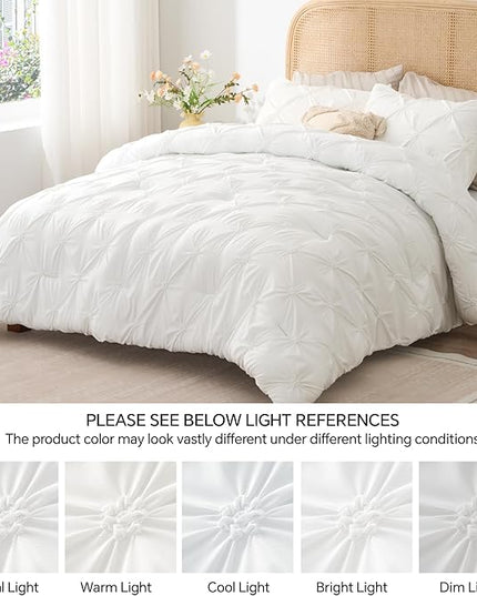 BEDELITE White Twin Comforter Set for Girls - 2 Peices Boho Pintuck Bedding Comforter Sets, Lightweight Soft & Warm Twin Bedding Sets with 1 Pillowcase for All Season - LeafyLoom