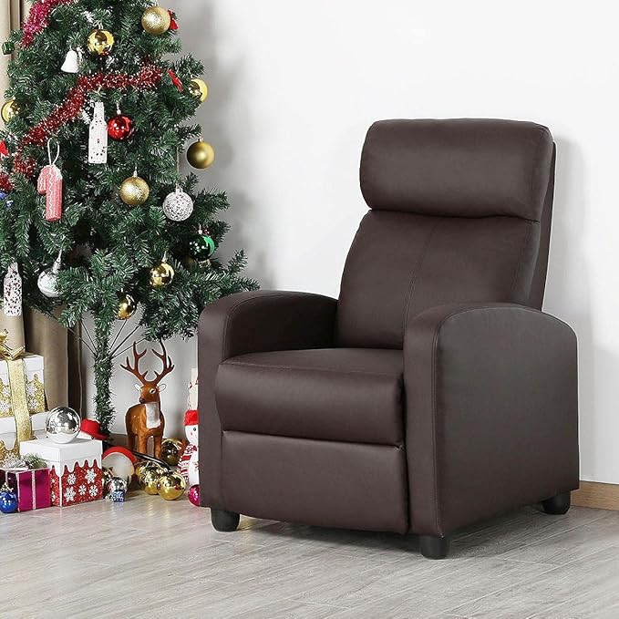 Yaheetech Recliner Chair Faux Leather Recliner Sofa Adjustable Modern Recliner Seat Club Chair Home Theater Seating Brown - LeafyLoom