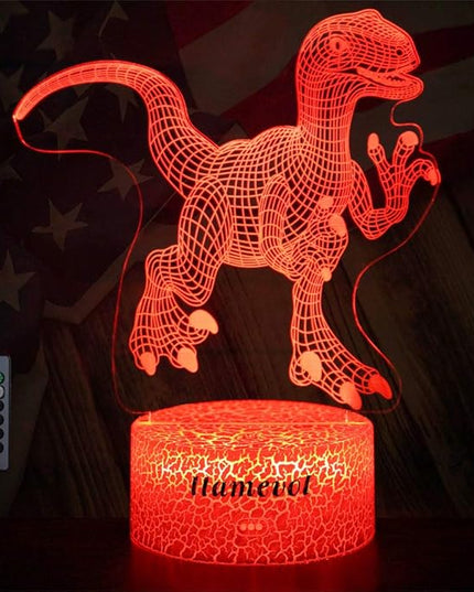 Dinosaur Night Lights for Kids Christmas Gift for Boys Birthday Dino Toy Raptor 3D Illusion Lamp Remote Control 16 Color Change - LeafyLoom