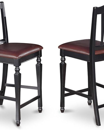 East West Furniture PBCH3-BLK-LC 3 Piece Kitchen Counter Height Dining Table Set Contains a Square Pub Table and 2 Faux Leather Upholstered Chairs, 36x36 Inch, Black & Cherry - LeafyLoom