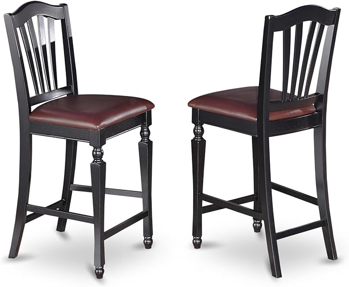 East West Furniture PBCH3-BLK-LC 3 Piece Kitchen Counter Height Dining Table Set Contains a Square Pub Table and 2 Faux Leather Upholstered Chairs, 36x36 Inch, Black & Cherry - LeafyLoom