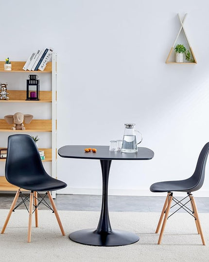 31.5 in Black Square Pedestal Tulip Dining Table, Small Space Mid Century Modern Kitchen Table - LeafyLoom
