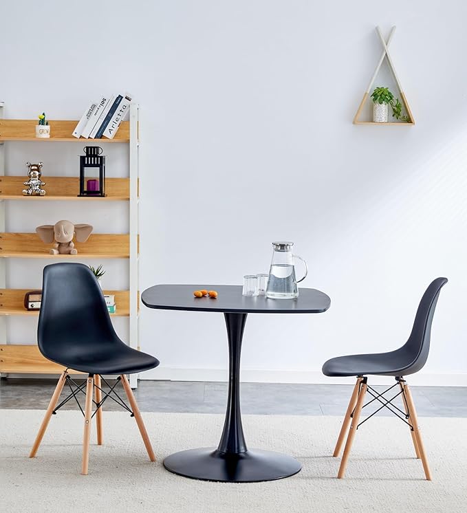 31.5 in Black Square Pedestal Tulip Dining Table, Small Space Mid Century Modern Kitchen Table - LeafyLoom