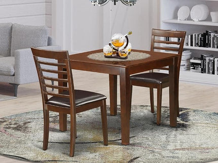 East West Furniture Oxford 3 Piece Room Set Contains a Square Kitchen Table and 2 Faux Leather Upholstered Dining Chairs, 36x36 Inch, Mahogany - LeafyLoom
