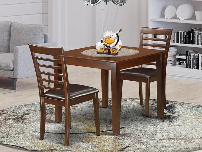 East West Furniture Oxford 3 Piece Room Set Contains a Square Kitchen Table and 2 Faux Leather Upholstered Dining Chairs, 36x36 Inch, Mahogany - LeafyLoom