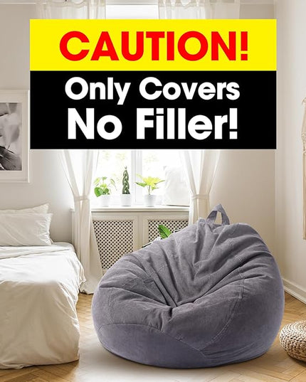 2 Pcs Bean Bag Cover Stuffed Animal Storage Bean Bag Chair Cover Soft Corduroy Stuffed Animal Bean Bag Storage for Kids Adults Indoor Bedroom Organizing Plush Toys(Dark Grey, 150L) - LeafyLoom