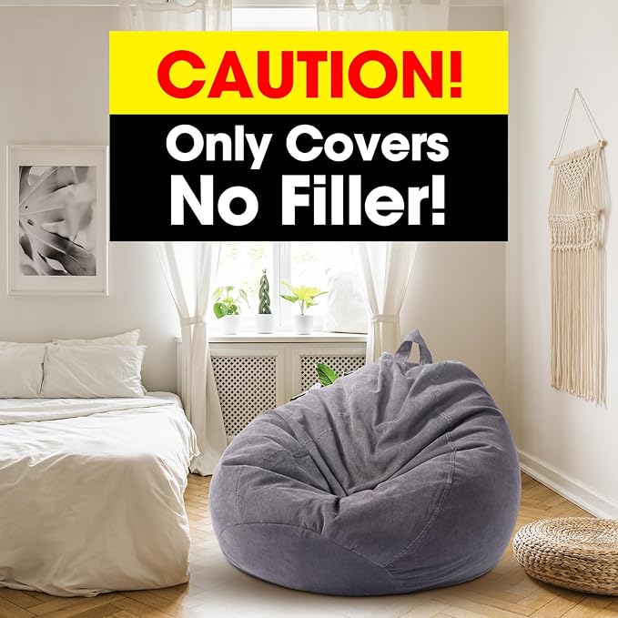 2 Pcs Bean Bag Cover Stuffed Animal Storage Bean Bag Chair Cover Soft Corduroy Stuffed Animal Bean Bag Storage for Kids Adults Indoor Bedroom Organizing Plush Toys(Dark Grey, 150L) - LeafyLoom