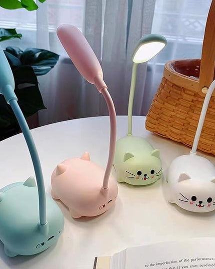 LED Desk Lamp，Mini Cat Night Light, Portable LED Table Light, Cute Foldable USB Rechargeable Reading Light Bedroom Children's Bedside Study (White) - LeafyLoom