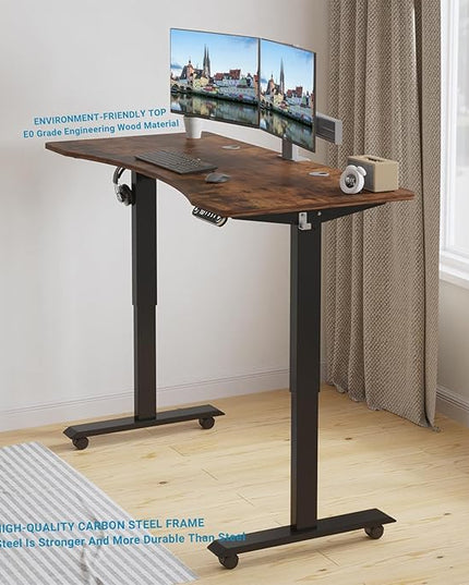 Electric Sit Dual Motor Height Adjustable, Memory Stand Up Desk with Drawer, Ideal for Daily Use at Home Office, Bedroom, 63x30 Inch, Dark Brown - LeafyLoom