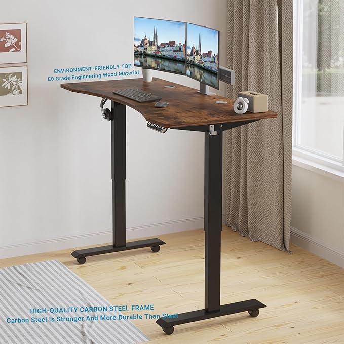 Electric Sit Dual Motor Height Adjustable, Memory Stand Up Desk with Drawer, Ideal for Daily Use at Home Office, Bedroom, 63x30 Inch, Dark Brown - LeafyLoom