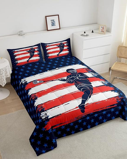Feelyou Lacrosse Comforter Set Twin Size Boys Gilrs American Flag Sports Theme Bedding Set for Kids Adults Ultra Soft Lacrosse Player Games Comforter Navy Blue Duvet Set Room Decor Quilt Set - LeafyLoom