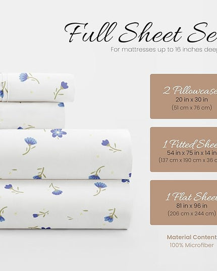 Linen Market 4 Piece Full Size Sheet Sets (Light Blue Floral) - Sleep Better Than Ever with These Ultra-Soft & Cooling Bed Sheets for Your Full Size Bed - Deep Pocket Fits 16" Mattress - LeafyLoom