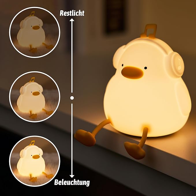 FULLOSUN Duck Night Light, Duck Lamp Kawaii Funny Kids Night Light, Birthday Gifts for Women Teenage Girls Boy Toddler - Portable Squishy Battery Operated - LeafyLoom