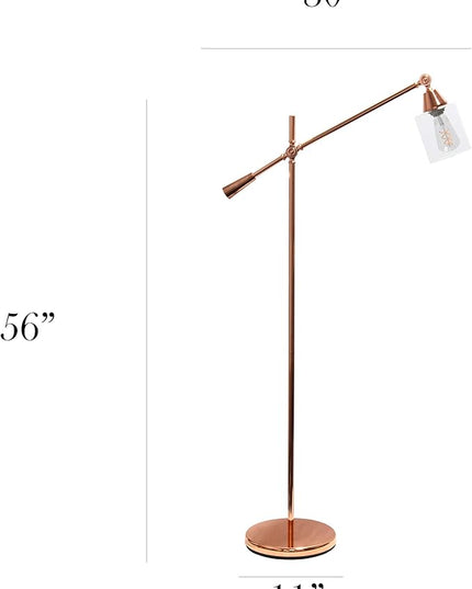 Elegant Designs LF1030-RGD Pivot Arm Glass Shade Floor Lamp, Rose Gold - LeafyLoom