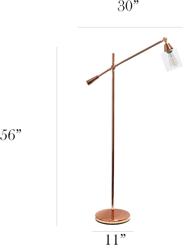 Elegant Designs LF1030-RGD Pivot Arm Glass Shade Floor Lamp, Rose Gold - LeafyLoom