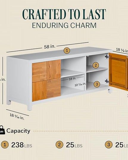 Bme Madia Deluxe TV Stand, Fully Asssembled Entertainment Center for up to 65 inch TV, Unique Pattern TV Console for Living Room, Bedroom, Dinning Room - LeafyLoom