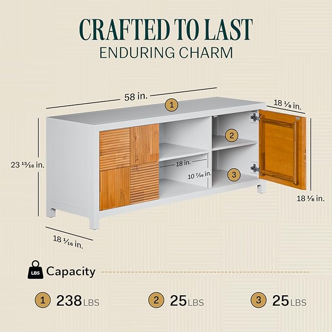 Bme Madia Deluxe TV Stand, Fully Asssembled Entertainment Center for up to 65 inch TV, Unique Pattern TV Console for Living Room, Bedroom, Dinning Room - LeafyLoom
