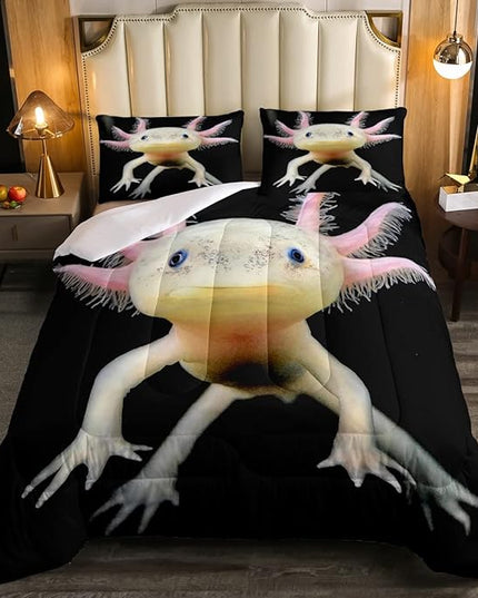 Axolotl Bedding Set Queen Cute Axolotl Comforter Set 3D Axolotls Down Comforter Bedroom Decor Sea Wildlife Animals Reptile Duvet Set Lightweight Soft Warm Quilt Set for Kids Boys Teens Men Adult - LeafyLoom
