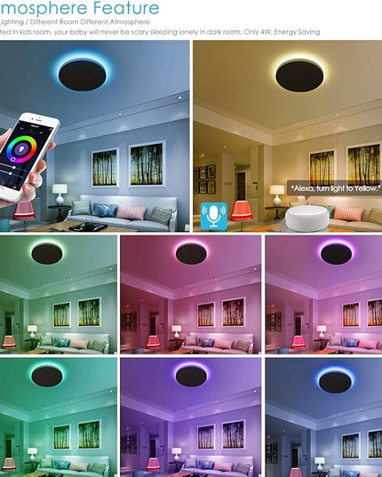 TALOYA Alexa Ceiling Light Smart, WiFi, Compatible with Google, 15.8 Inch Modern Dimmable Flush Mount LED Light Fixture for Living Room Office Kitchen, 28W RGBW Taloya
