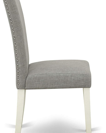 East West Furniture SHEN3-LWH-06 3 Piece Set Contains a Round Kitchen Table with Pedestal and 2 Dark Shitake Linen Fabric Parson Dining Chairs, 42x42 Inch - LeafyLoom