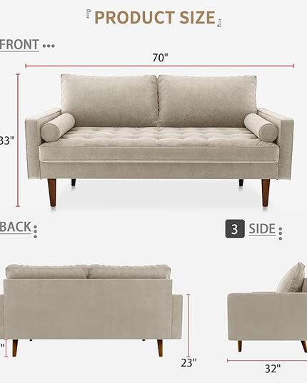 Velvet Furniture for Small Spaces, Mid-Century Modern Loveseats for Living Room, Love Seat Couch Sofas, 70 Inches, Beige - LeafyLoom
