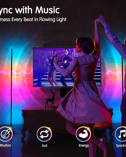 AIZAWA Led Corner Lamp, RGBICW Color Changing Corner Floor Lamp with Remote and App Control, Creative DIY Modes, Music Sync, Led Corner Light for Living Room, Bedroom, and Gaming Room - LeafyLoom