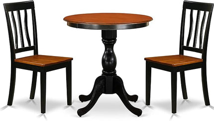 East West Furniture Eden 3 Piece Kitchen Set for Small Spaces Contains a Round Dining Room Table with Pedestal and 2 Solid Wood Seat Chairs, 30x30 Inch, ESAN3-BCH-W - LeafyLoom