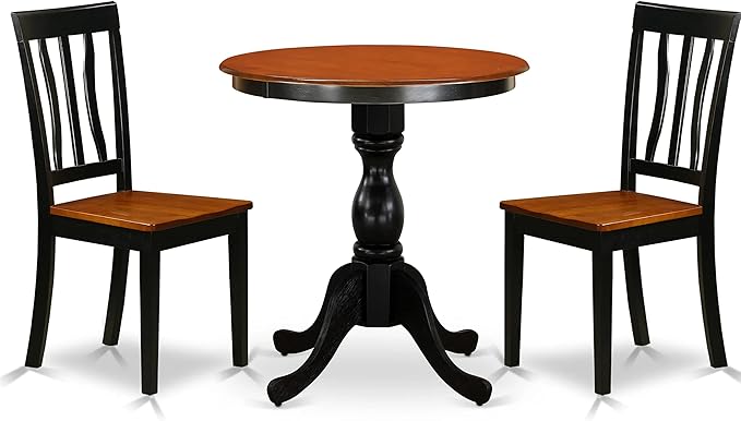 East West Furniture Eden 3 Piece Kitchen Set for Small Spaces Contains a Round Dining Room Table with Pedestal and 2 Solid Wood Seat Chairs, 30x30 Inch, ESAN3-BCH-W - LeafyLoom